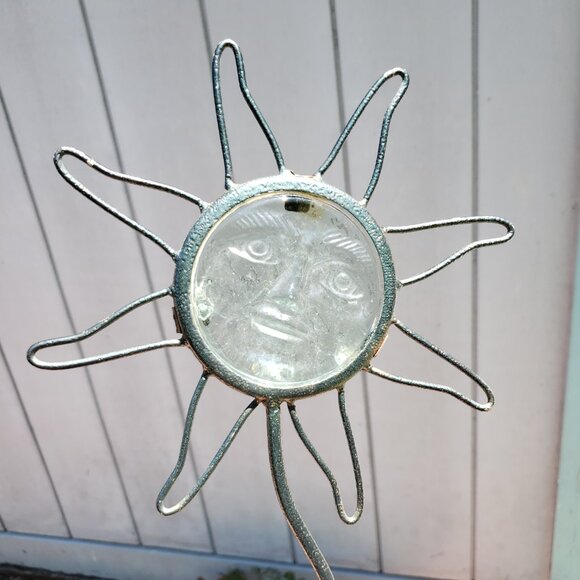 90's Y2K Wrought iron & Green Glass Sun Burst Metal Stake Celestial Boho Hi - Picture 6 of 9